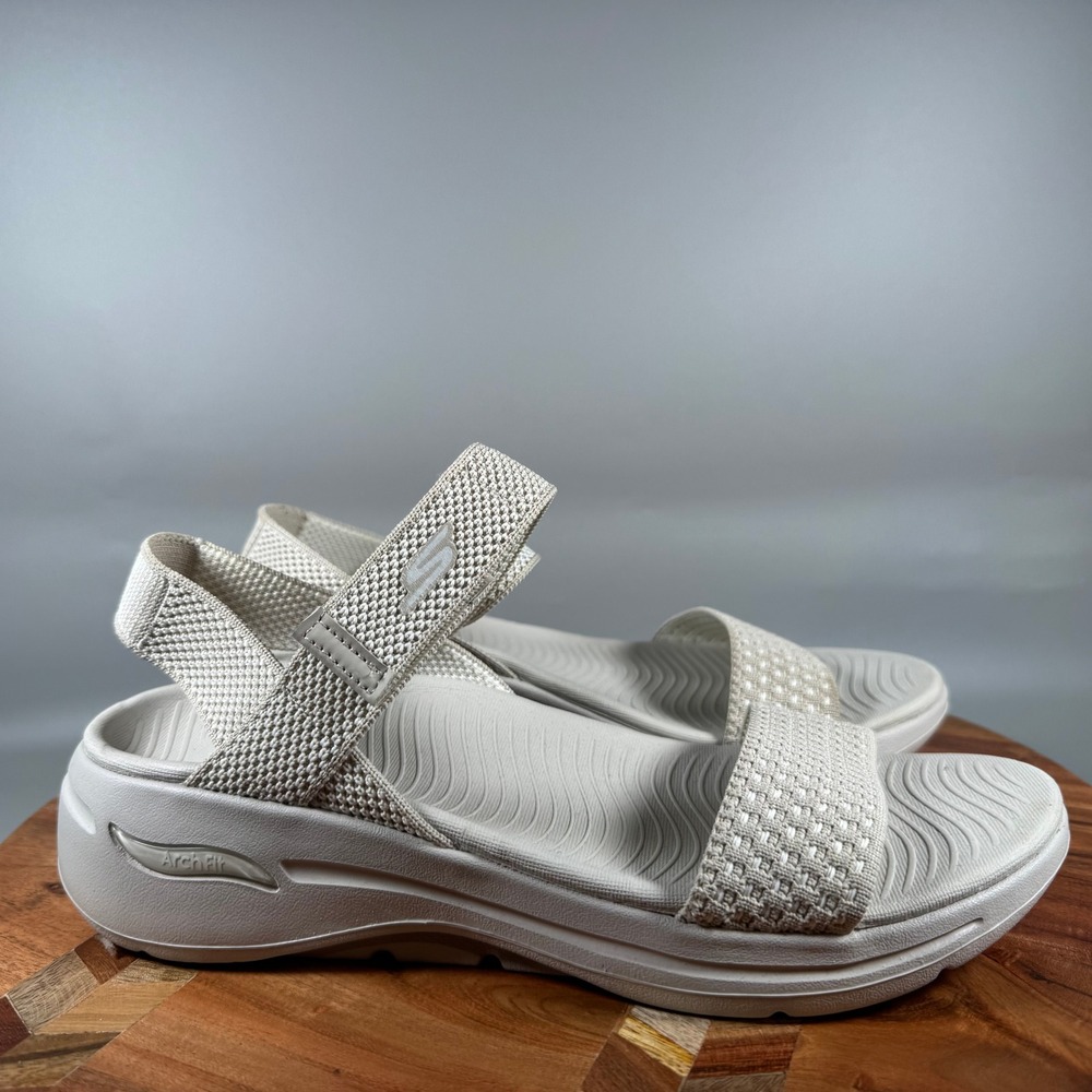 Skechers Arch Fit Go Walk Sandals Womens 8 Natural Beige 140264 Sporty Platform